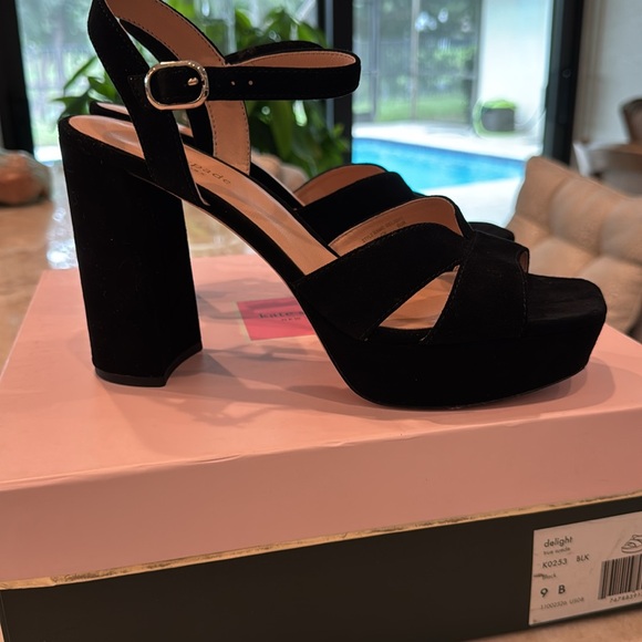 Kate Spade Black Suede Platform Sandals 9 - Picture 10 of 13